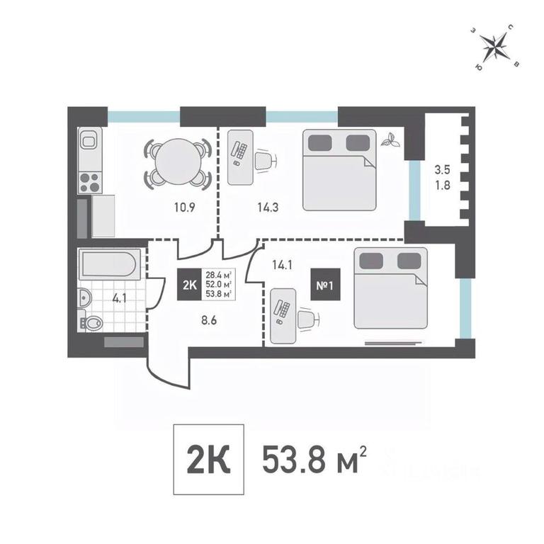 1-BD Apartment Sale, 53.8平方米 at Zelenograd Rivera, ulitsa Lyotchika Polagushina, Zelenograd, Moscow, Russia #2 1-BD Apartment Sale, 53.8平方米 at Zelenograd Rivera, ulitsa Lyotchika Polagushina, Zelenograd, Moscow, Russia #2