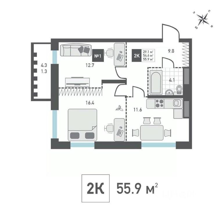 1-BD Apartment Sale, 55.9平方米 at Zelenograd Rivera, ulitsa Lyotchika Polagushina, Zelenograd, Moscow, Russia #1 1-BD Apartment Sale, 55.9平方米 at Zelenograd Rivera, ulitsa Lyotchika Polagushina, Zelenograd, Moscow, Russia #1