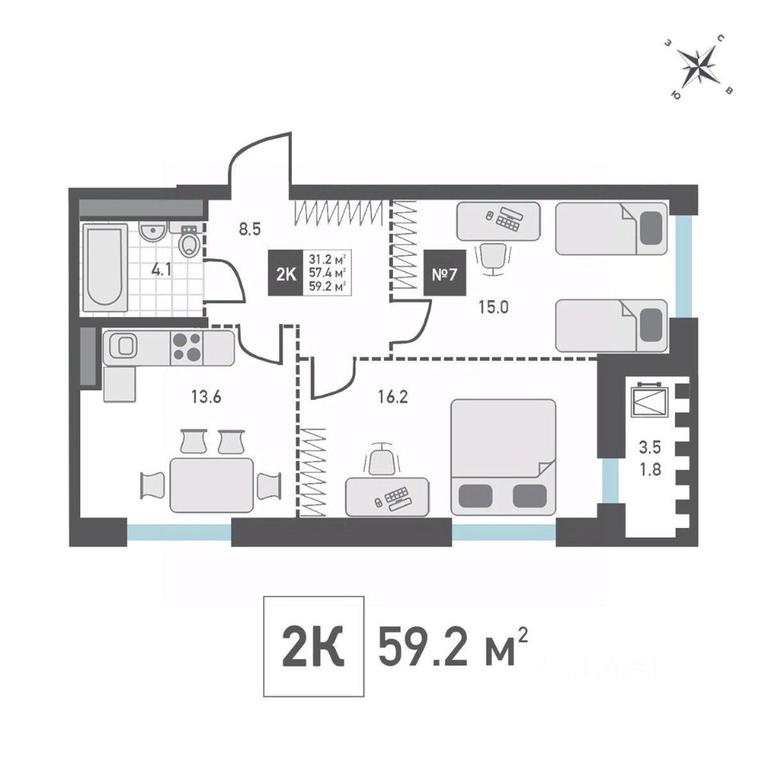 1-BD Apartment Sale, 59.2平方米 at Zelenograd Rivera, ulitsa Lyotchika Polagushina, Zelenograd, Moscow, Russia #1