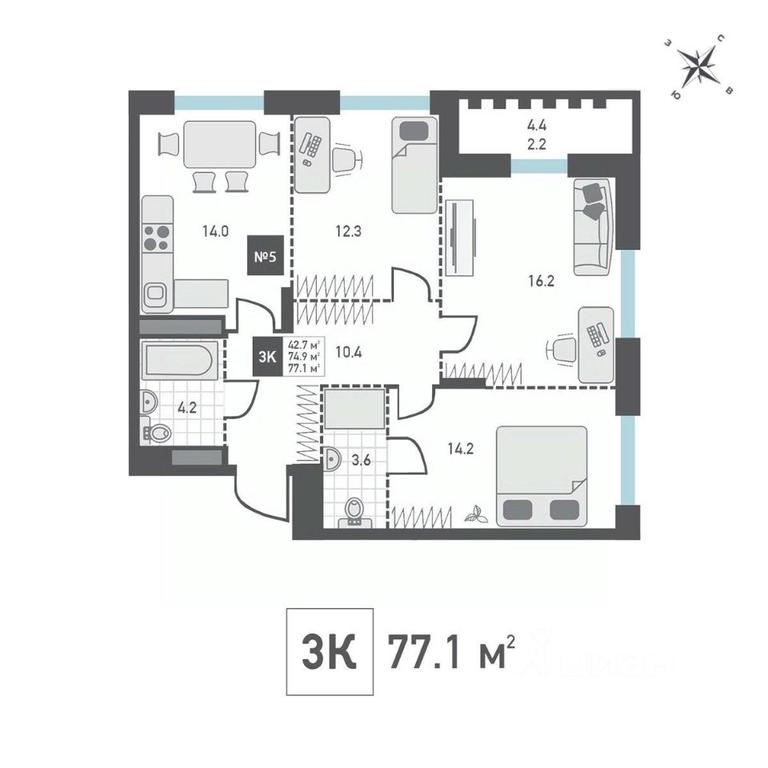 2-BD Apartment Sale, 77.1平方米 at Zelenograd Rivera, ulitsa Lyotchika Polagushina, Zelenograd, Moscow, Russia #1 2-BD Apartment Sale, 77.1平方米 at Zelenograd Rivera, ulitsa Lyotchika Polagushina, Zelenograd, Moscow, Russia #1