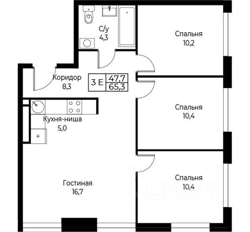 2-BD Apartment Sale, 65.3 sq. m. at Kompleks apartamentov AIST RESIDENCE (Aist Rezidens), Namyotkina Street, 10Д, Moscow, Russia #1