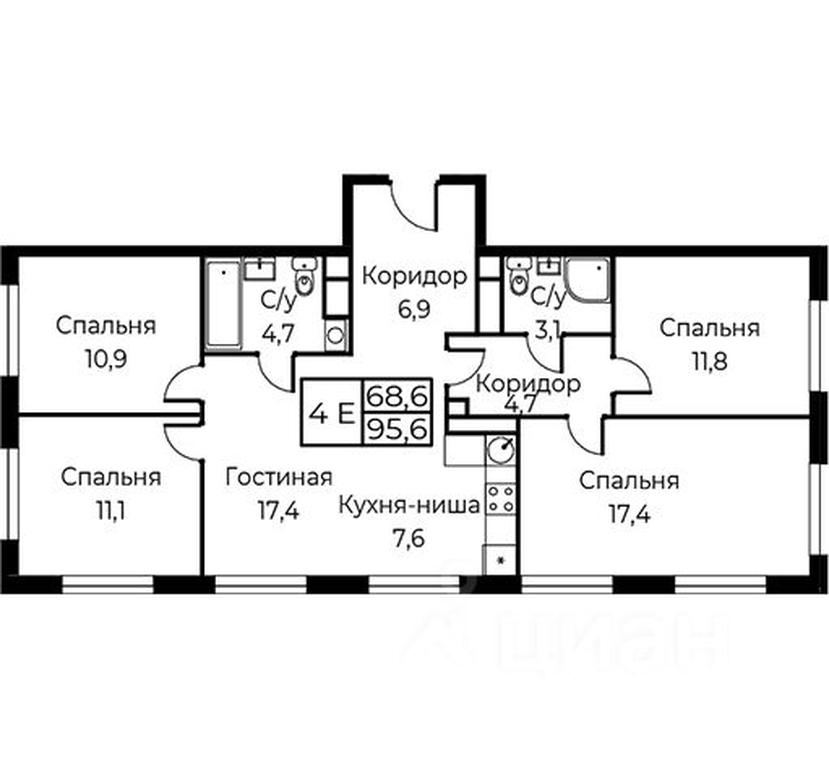 3-BD Apartment Sale, 95.6 sq. m. at Kompleks apartamentov AIST RESIDENCE (Aist Rezidens), Namyotkina Street, 10Д, Moscow, Russia #1