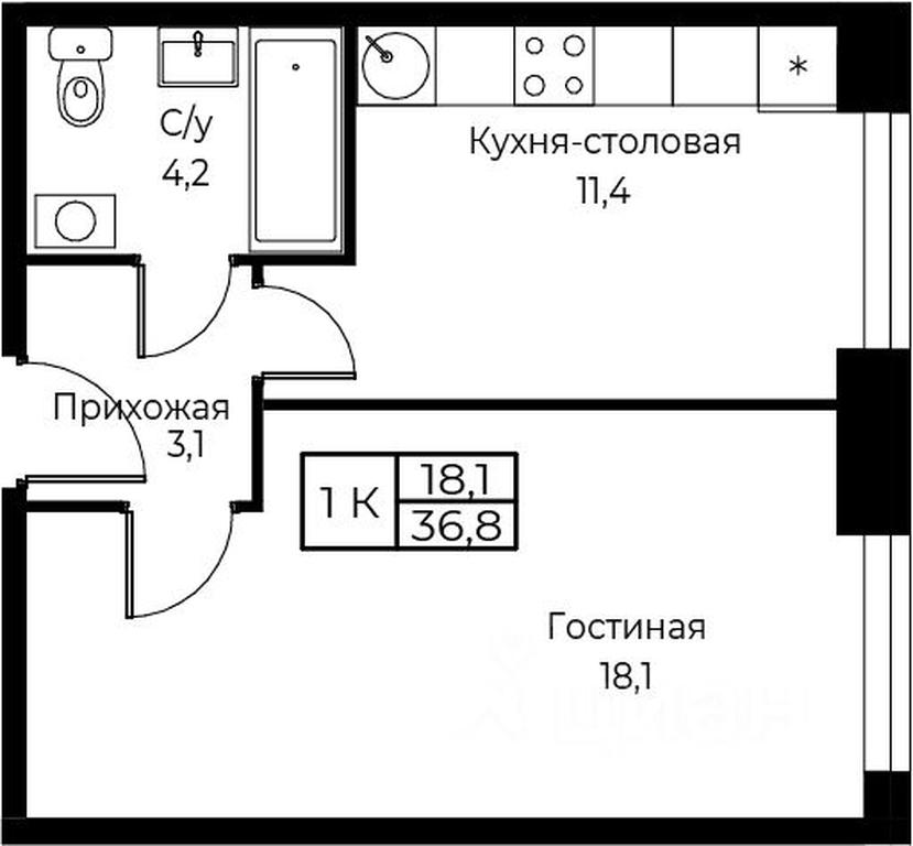 Apartment Sale, 36.8 sq. m. at Kompleks apartamentov AIST RESIDENCE (Aist Rezidens), Namyotkina Street, 10Д, Moscow, Russia #1