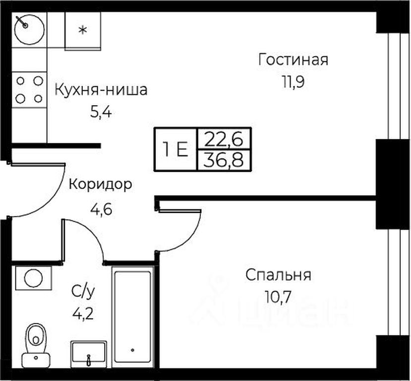 Apartment Sale, 36.8 sq. m. at Kompleks apartamentov AIST RESIDENCE (Aist Rezidens), Namyotkina Street, 10Д, Moscow, Russia #1