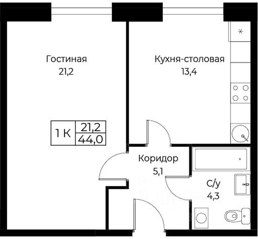 Apartment Sale, 44平方米 at Kompleks apartamentov AIST RESIDENCE (Aist Rezidens), Namyotkina Street, 10Д, Moscow, Russia #1