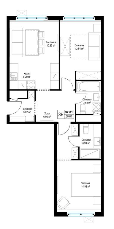 2-BD Apartment Sale, 61.8平方米 at Eko Vidnoe 2.0, kvartal Tsentralny, 1, Kupelinka Subdistrict, derevnya Sapronovo, Leninskiy City District, Moscow Region, Russia #1 2-BD Apartment Sale, 61.8平方米 at Eko Vidnoe 2.0, kvartal Tsentralny, 1, Kupelinka Subdistrict, derevnya Sapronovo, Leninskiy City District, Moscow Region, Russia #1