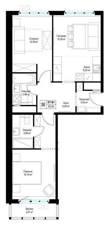 Продажа 2-комн. квартиры, 62 м² в ЖК «Эко Видное 2.0», квартал Центральный, 1, микрорайон Купелинка, деревня Сапроново, Ленинский городской округ, Московская область, Россия #1