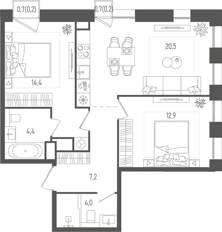 2-BD Apartment Sale, 63.8平方米 at Pave, 2nd Paveletsky Drive, Moscow, Russia #2