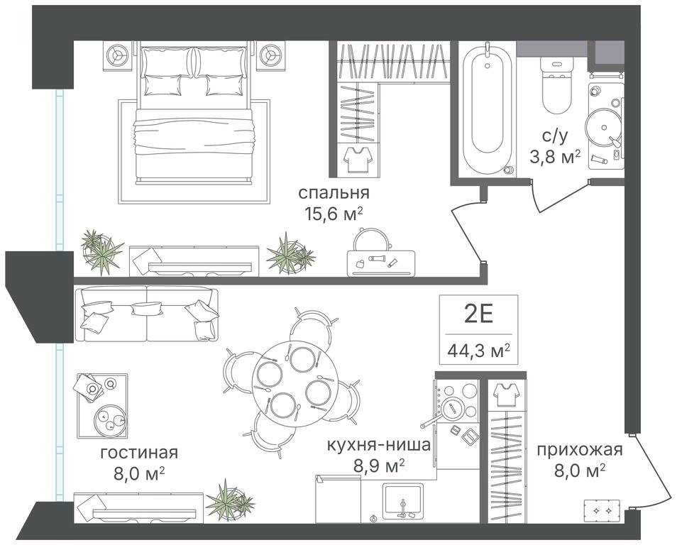 1-BD Apartment Sale, 44.3平方米 at Petrovskiy Park II, Stary Petrovsko-Razumovsky Drive, 1/23, Moscow, Russia #1