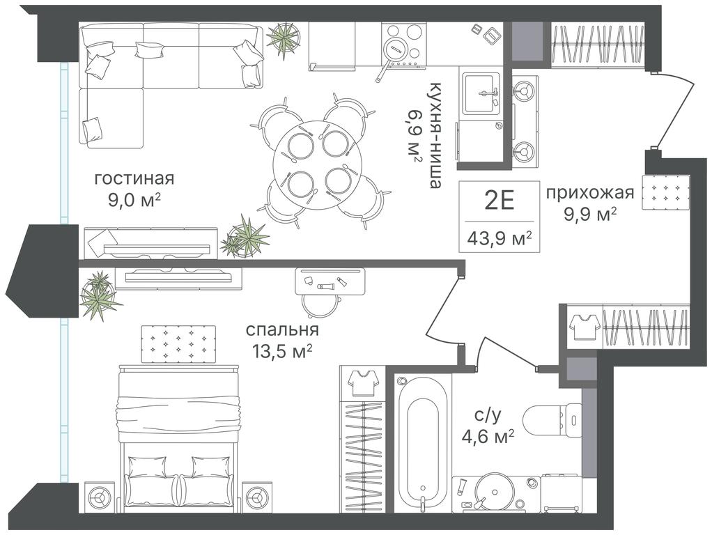 1-BD Apartment Sale, 43.9 sq. m. at Petrovskiy Park II, Stary Petrovsko-Razumovsky Drive, 1/23, Moscow, Russia #1