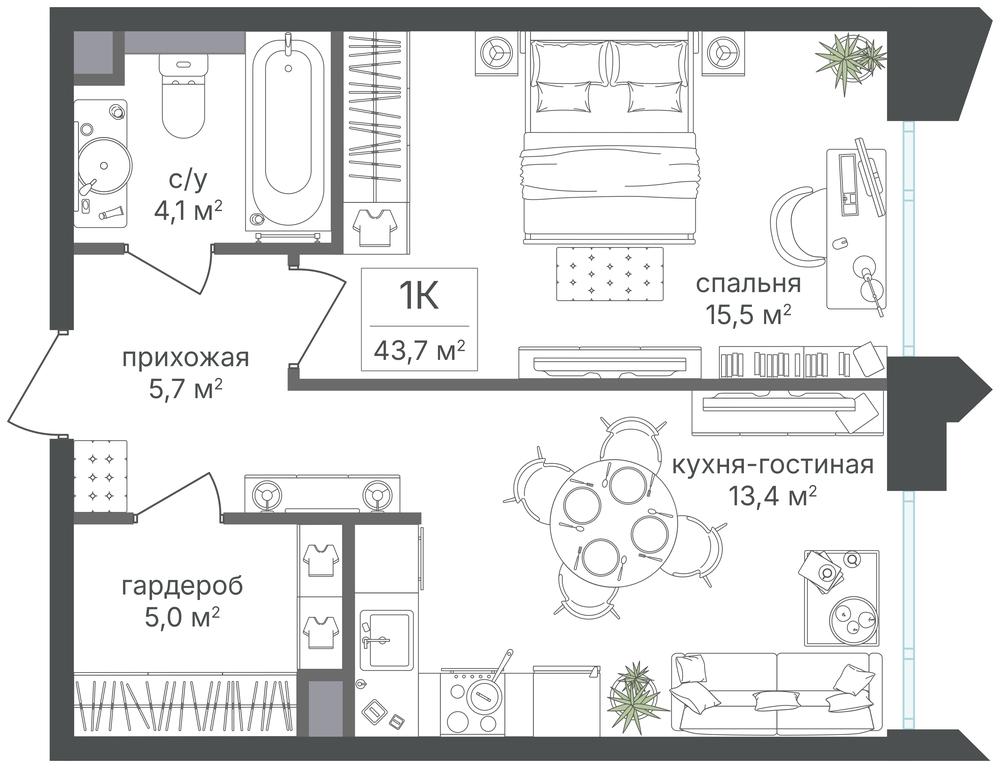 1-BD Apartment Sale, 43.7 sq. m. at Petrovskiy Park II, Stary Petrovsko-Razumovsky Drive, 1/23, Moscow, Russia #1