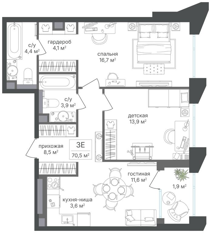 2-BD Apartment Sale, 68.6平方米 at Petrovskiy Park II, Stary Petrovsko-Razumovsky Drive, 1/23, Moscow, Russia #1