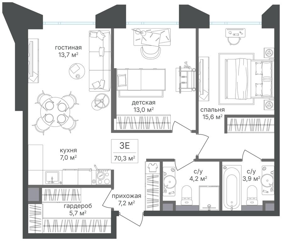 2-BD Apartment Sale, 70.3平方米 at Petrovskiy Park II, Stary Petrovsko-Razumovsky Drive, 1/23, Moscow, Russia #1