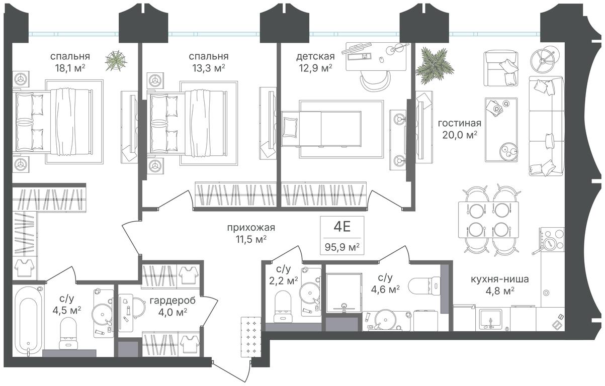 3-BD Apartment Sale, 95.9 sq. m. at Petrovskiy Park II, Stary Petrovsko-Razumovsky Drive, 1/23, Moscow, Russia #1
