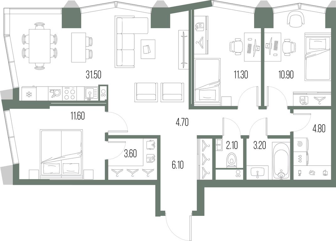 3-BD Apartment Sale, 89.8 sq. m. at Severny Port, Leningradskoye Highway, Moscow, Russia #1