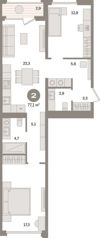 2-BD Apartment Sale, 77.1 sq. m. at Dom A, Dubininskaya Street, вл59к2, Moscow, Russia #1