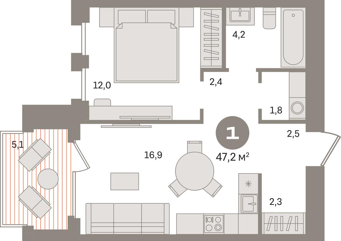 1-BD Apartment Sale, 47.2 sq. m. at Dom A, Dubininskaya Street, вл59к2, Moscow, Russia #1 1-BD Apartment Sale, 47.2 sq. m. at Dom A, Dubininskaya Street, вл59к2, Moscow, Russia #1
