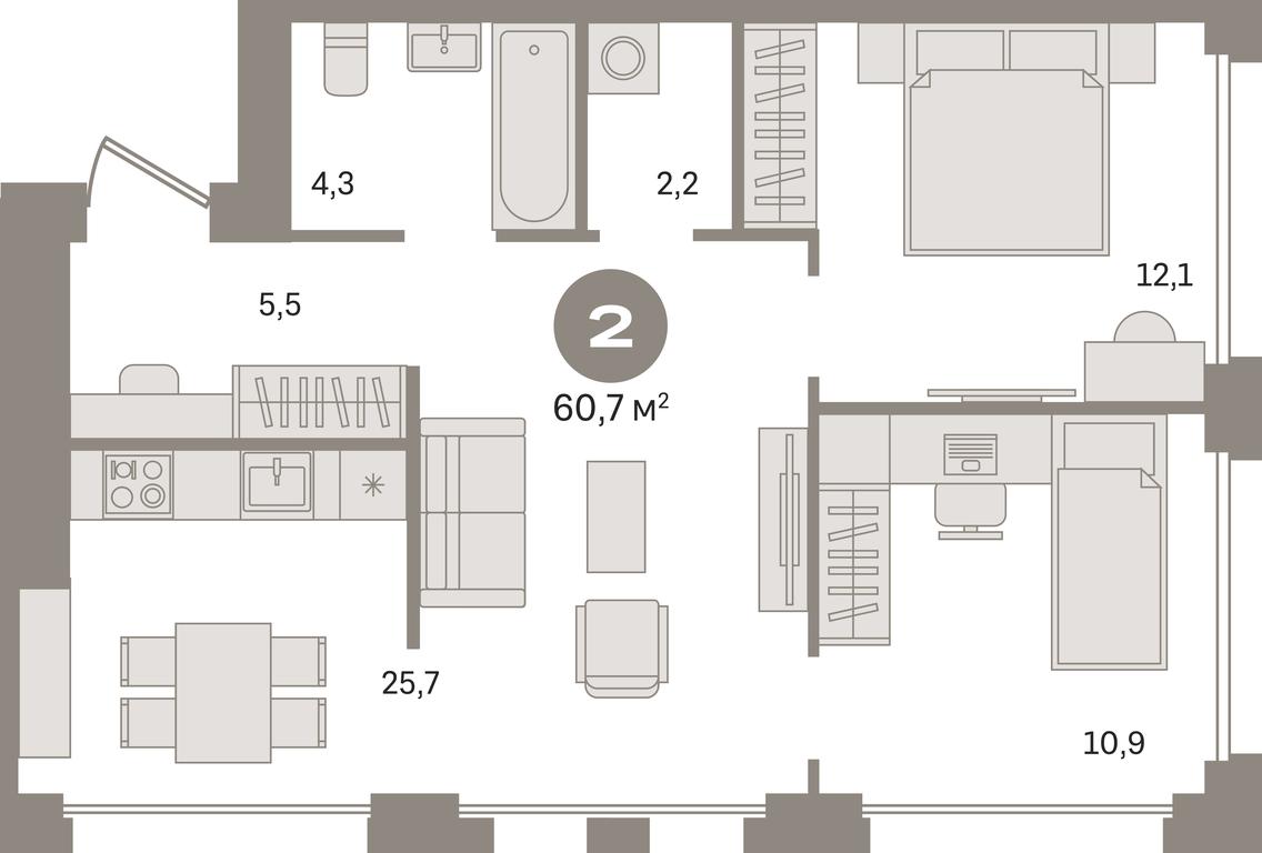 2-BD Apartment Sale, 60.7 sq. m. at Dom A, Dubininskaya Street, вл59к2, Moscow, Russia #1 2-BD Apartment Sale, 60.7 sq. m. at Dom A, Dubininskaya Street, вл59к2, Moscow, Russia #1