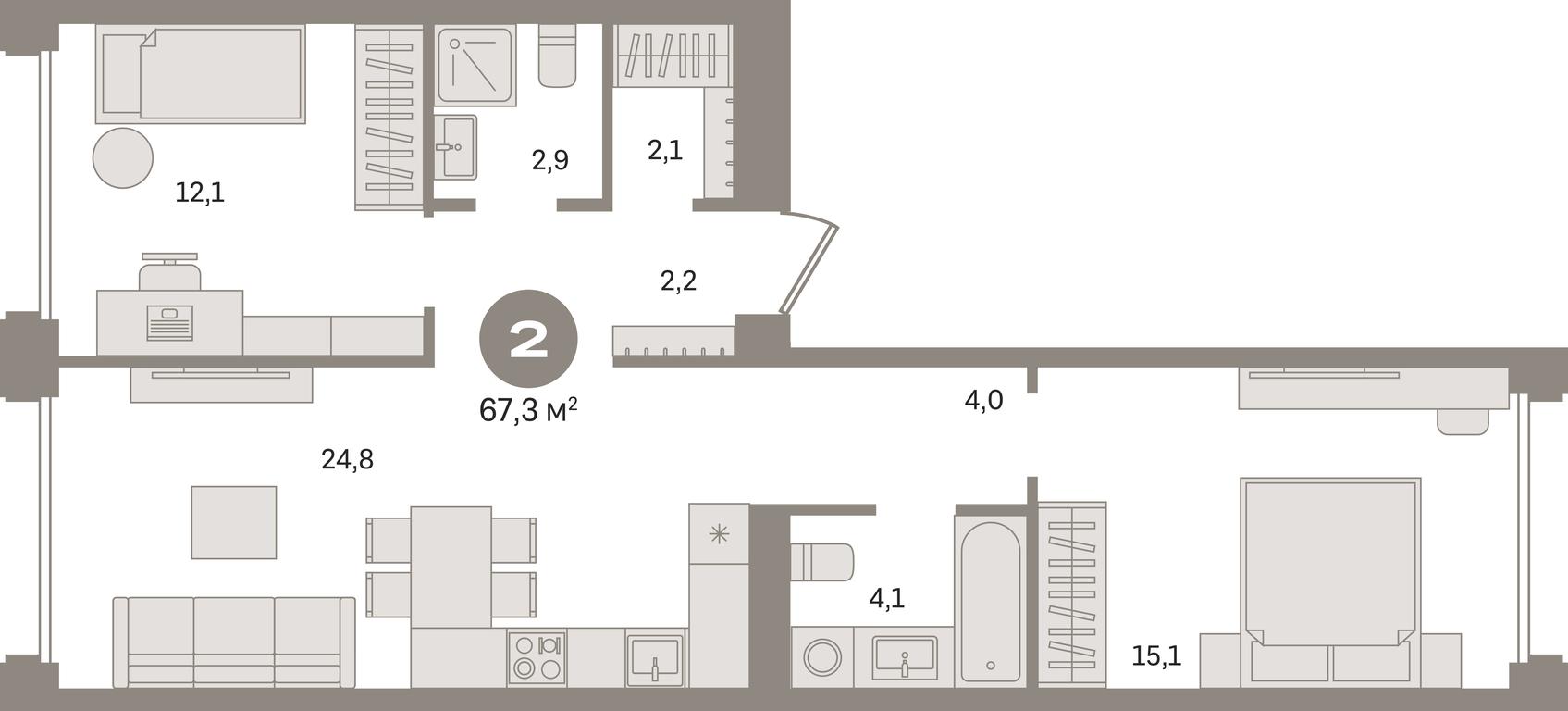 2-BD Apartment Sale, 67.3平方米 at Dom A, Dubininskaya Street, вл59к2, Moscow, Russia #1 2-BD Apartment Sale, 67.3平方米 at Dom A, Dubininskaya Street, вл59к2, Moscow, Russia #1