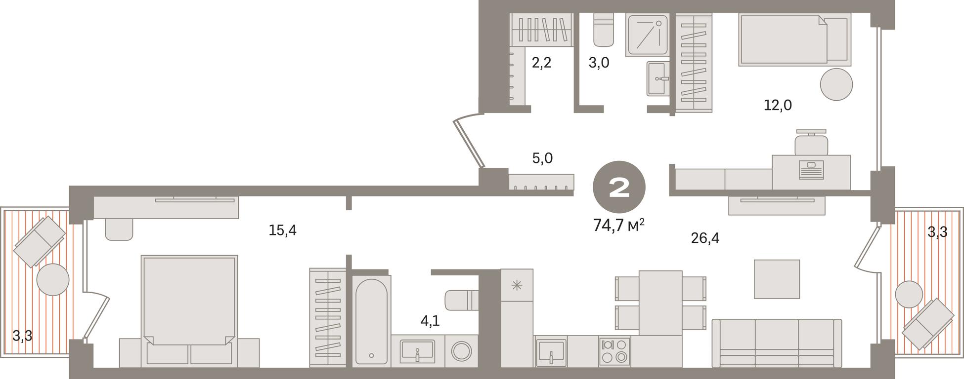 2-BD Apartment Sale, 74.7平方米 at Dom A, Dubininskaya Street, вл59к2, Moscow, Russia #1