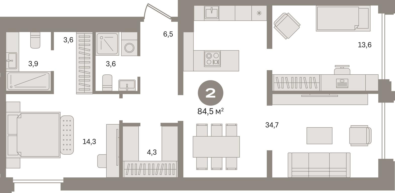 2-BD Apartment Sale, 84.5平方米 at Dom A, Dubininskaya Street, вл59к2, Moscow, Russia #1