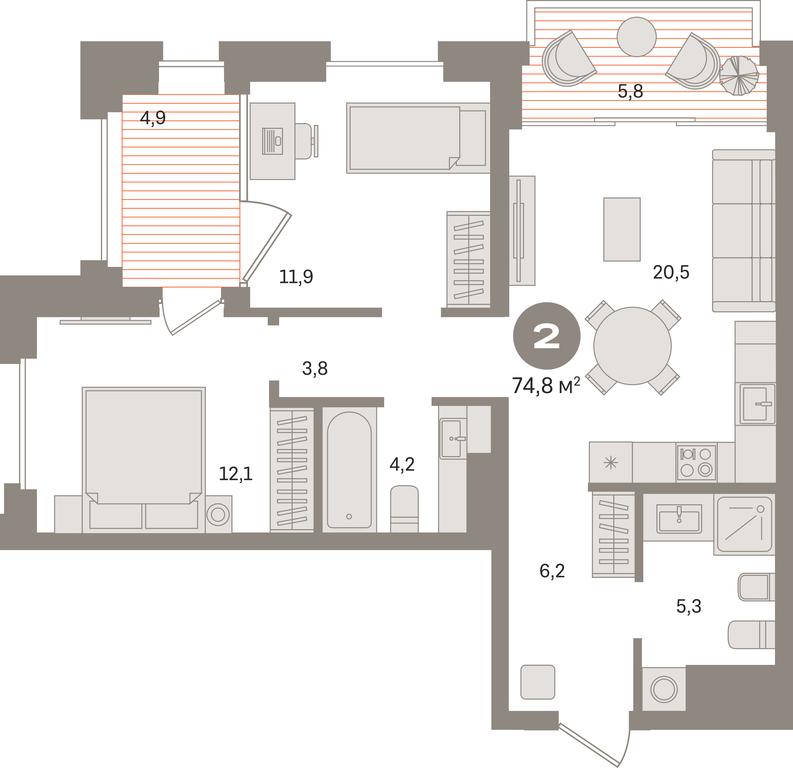 2-BD Apartment Sale, 74.8平方米 at Kvartal «MONS», Ogorodny Drive, Moscow, Russia #1