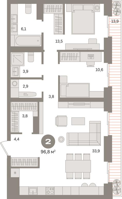 2-BD Apartment Sale, 96.8 sq. m. at Kvartal «MONS», Ogorodny Drive, Moscow, Russia #1