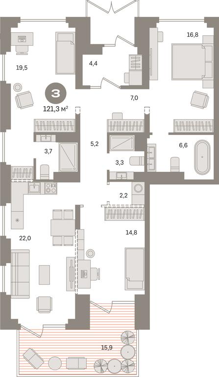 3-BD Apartment Sale, 121.3 sq. m. at Pervy kvartal, Kalinovaya ulitsa, derevnya Sapronovo, Leninskiy City District, Moscow Region, Russia #1