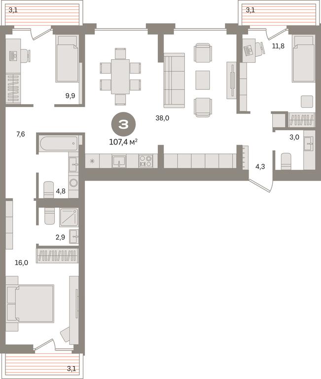 3-BD Apartment Sale, 107.3 sq. m. at Pervy kvartal, Kalinovaya ulitsa, derevnya Sapronovo, Leninskiy City District, Moscow Region, Russia #1 3-BD Apartment Sale, 107.3 sq. m. at Pervy kvartal, Kalinovaya ulitsa, derevnya Sapronovo, Leninskiy City District, Moscow Region, Russia #1