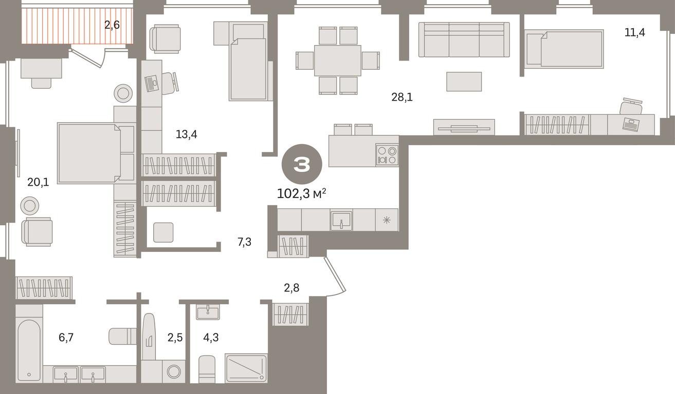 3-BD Apartment Sale, 102.3 sq. m. at Pervy kvartal, Kalinovaya ulitsa, derevnya Sapronovo, Leninskiy City District, Moscow Region, Russia #1 3-BD Apartment Sale, 102.3 sq. m. at Pervy kvartal, Kalinovaya ulitsa, derevnya Sapronovo, Leninskiy City District, Moscow Region, Russia #1