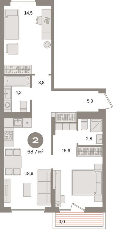 2-BD Apartment Sale, 68.7平方米 at Pervy kvartal, Kalinovaya ulitsa, derevnya Sapronovo, Leninskiy City District, Moscow Region, Russia #1 2-BD Apartment Sale, 68.7平方米 at Pervy kvartal, Kalinovaya ulitsa, derevnya Sapronovo, Leninskiy City District, Moscow Region, Russia #1