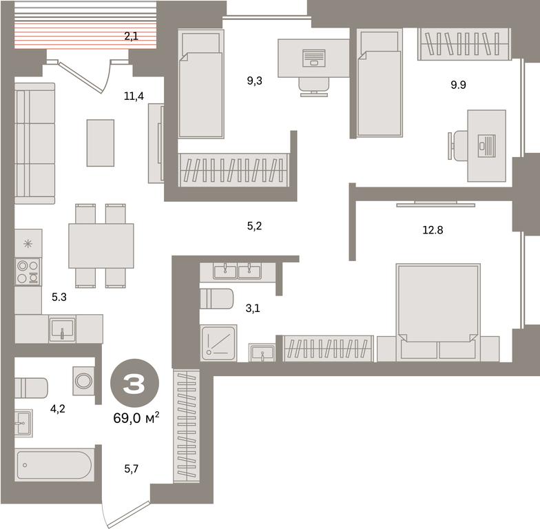 2-BD Apartment Sale, 69 sq. m. at Kvartal Metronom, Tagilskaya Street, Moscow, Russia #1 2-BD Apartment Sale, 69 sq. m. at Kvartal Metronom, Tagilskaya Street, Moscow, Russia #1