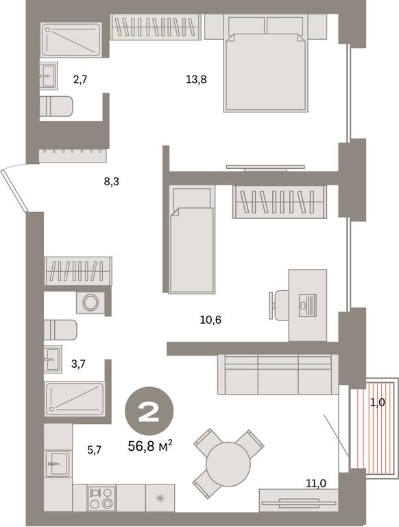2-BD Apartment Sale, 56.8 sq. m. at Kvartal Metronom, Tagilskaya Street, Moscow, Russia #1 2-BD Apartment Sale, 56.8 sq. m. at Kvartal Metronom, Tagilskaya Street, Moscow, Russia #1