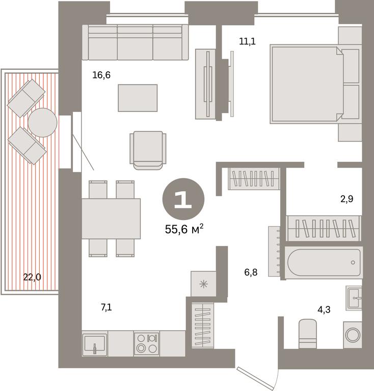 1-BD Apartment Sale, 55.6 sq. m. at Kvartal Metronom, Tagilskaya Street, Moscow, Russia #1