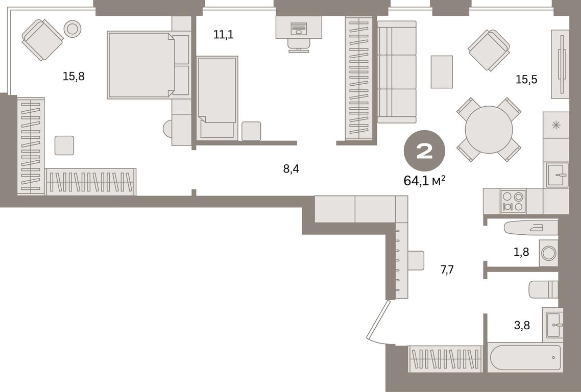 2-BD Apartment Sale, 64.1平方米 at Kvartal Gercena, zhiloy kompleks Kvartal Gertsena, Moscow, Russia #1 2-BD Apartment Sale, 64.1平方米 at Kvartal Gercena, zhiloy kompleks Kvartal Gertsena, Moscow, Russia #1