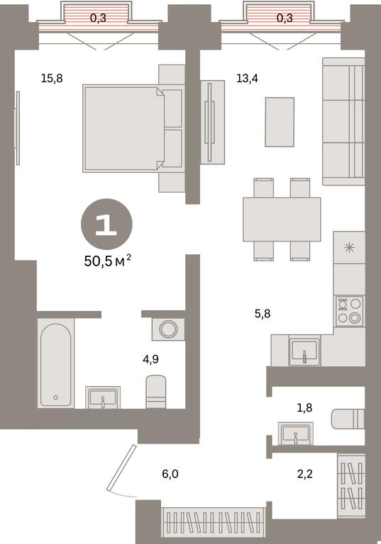 1-BD Apartment Sale, 50.4 sq. m. at Kvartal Metronom, Tagilskaya Street, Moscow, Russia #1