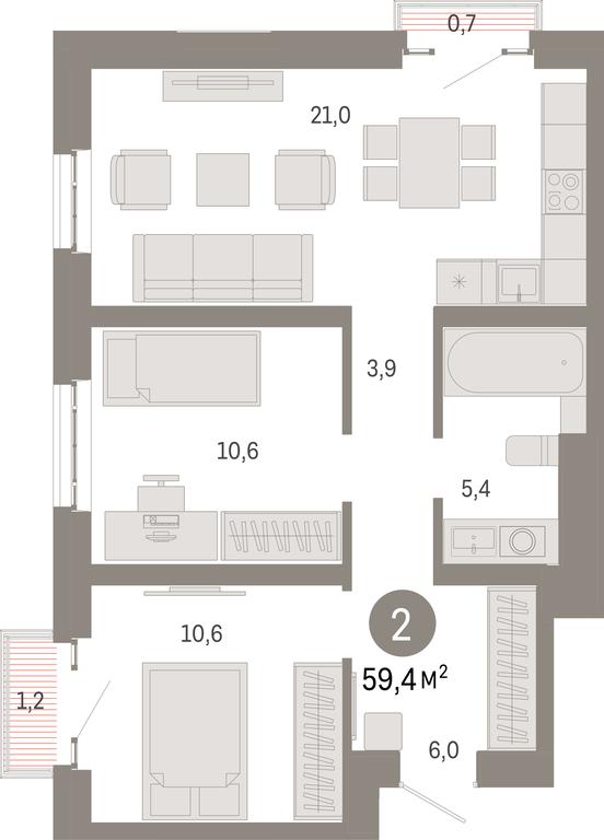 2-BD Apartment Sale, 59.4 sq. m. at Kvartal Metronom, Tagilskaya Street, Moscow, Russia #1 2-BD Apartment Sale, 59.4 sq. m. at Kvartal Metronom, Tagilskaya Street, Moscow, Russia #1
