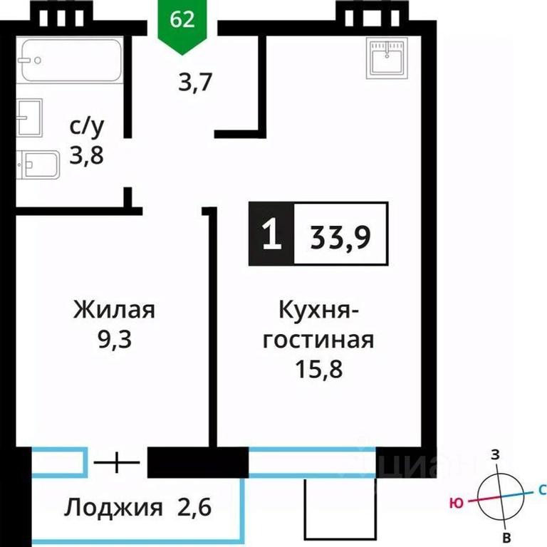 Apartment Sale, 33.9平方米 at Smart Kvartal Lesnaya Otrada, ulitsa Detstva, derevnya Aristovo, Krasnogorsk Urban District, Moscow Region, Russia #1