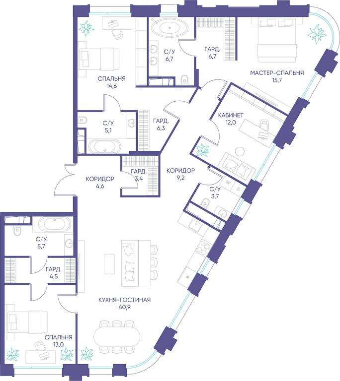 4-BD Apartment Sale, 152.1平方米 at Dom XXII, Pogodinskaya Street, 22с3, Moscow, Russia #1