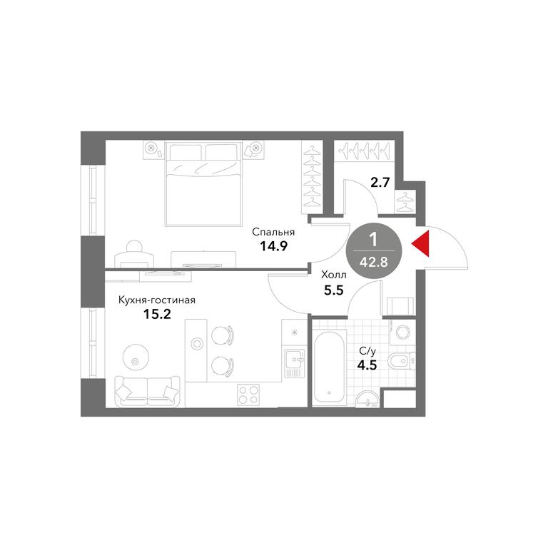 1-BD Apartment Sale, 42.8平方米 at Voxhall, Letnikovskaya Street, 4с2, Moscow, Russia #1 1-BD Apartment Sale, 42.8平方米 at Voxhall, Letnikovskaya Street, 4с2, Moscow, Russia #1
