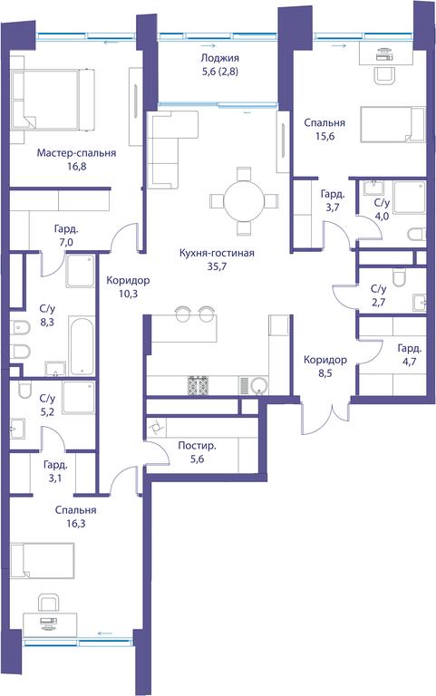 3-BD Apartment Sale, 150.3 sq. m. at Reka, Michurinsky Avenue, 60к1, Moscow, Russia #1