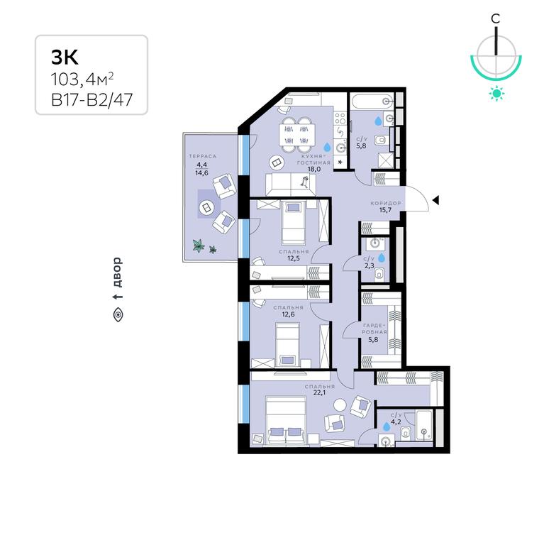 Apartment Sale, 103.4 sq. m. at SberCity, zhiloy kompleks Sbersiti, Rublyovo-Arkhangelskoye Microdistrict, Moscow, Russia #1
