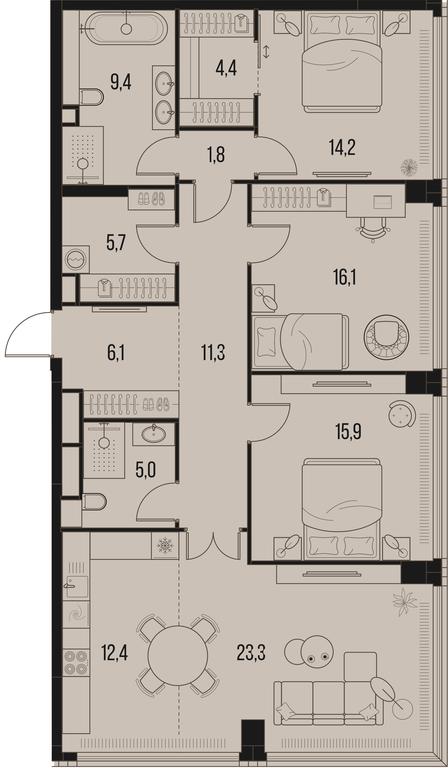 3-BD Apartment Sale, 125.6平方米 at High Life, Letnikovskaya Street, 11/10с1, Moscow, Russia #1
