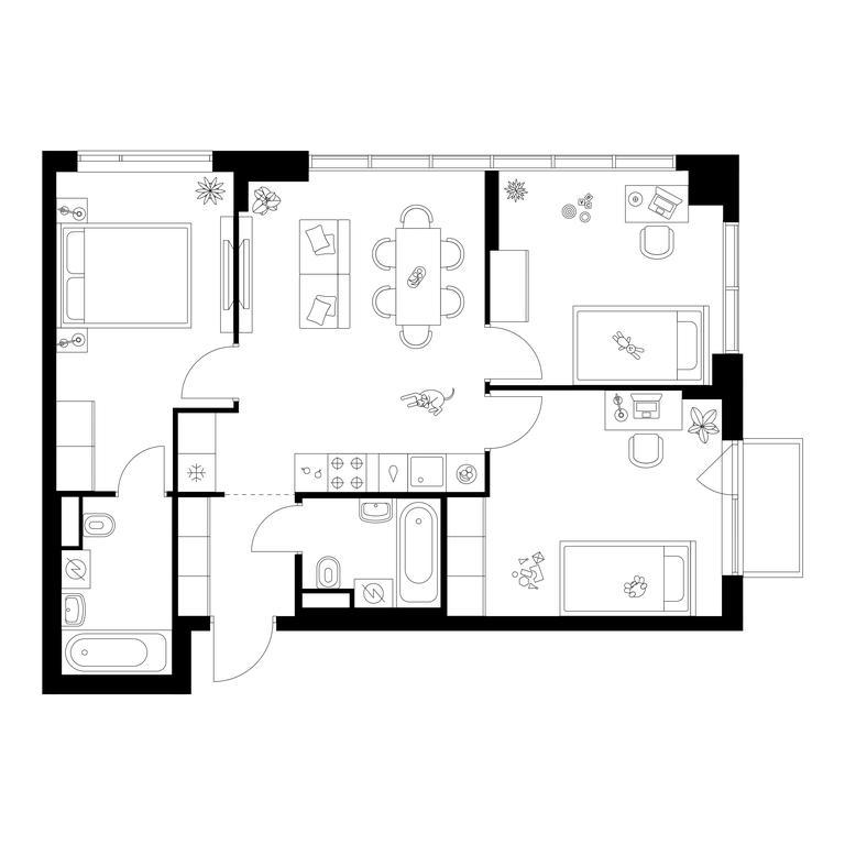 3-BD Apartment Sale, 70.1平方米 at Buninskaja naberezhnaja, ZhK Buninskaya Naberezhnaya, Moscow, Russia #1