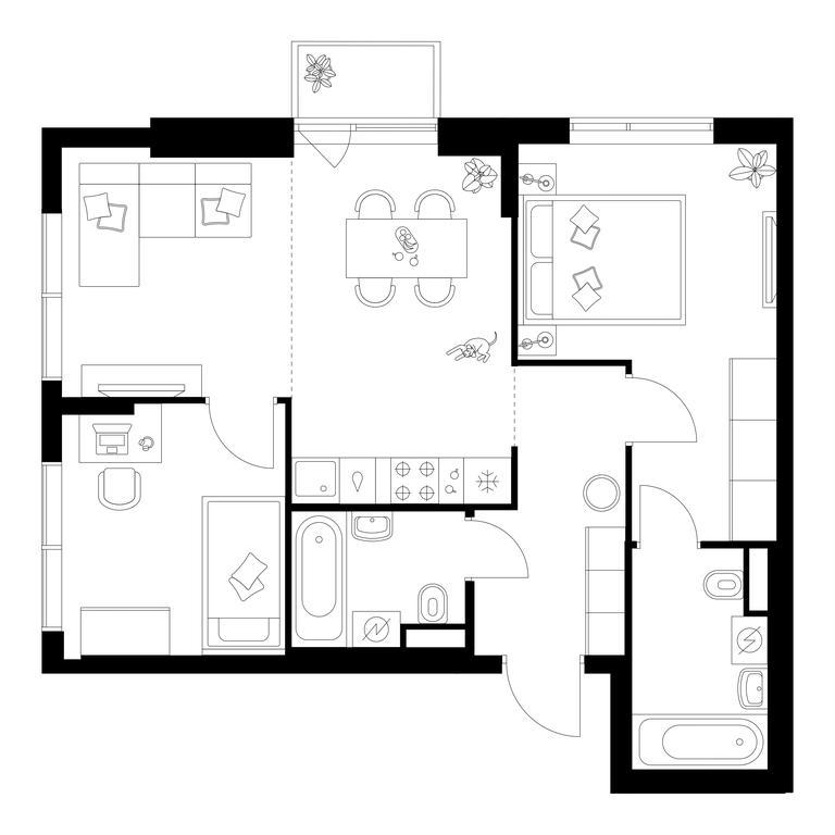 2-BD Apartment Sale, 56.7平方米 at Buninskaja naberezhnaja, ZhK Buninskaya Naberezhnaya, Moscow, Russia #1