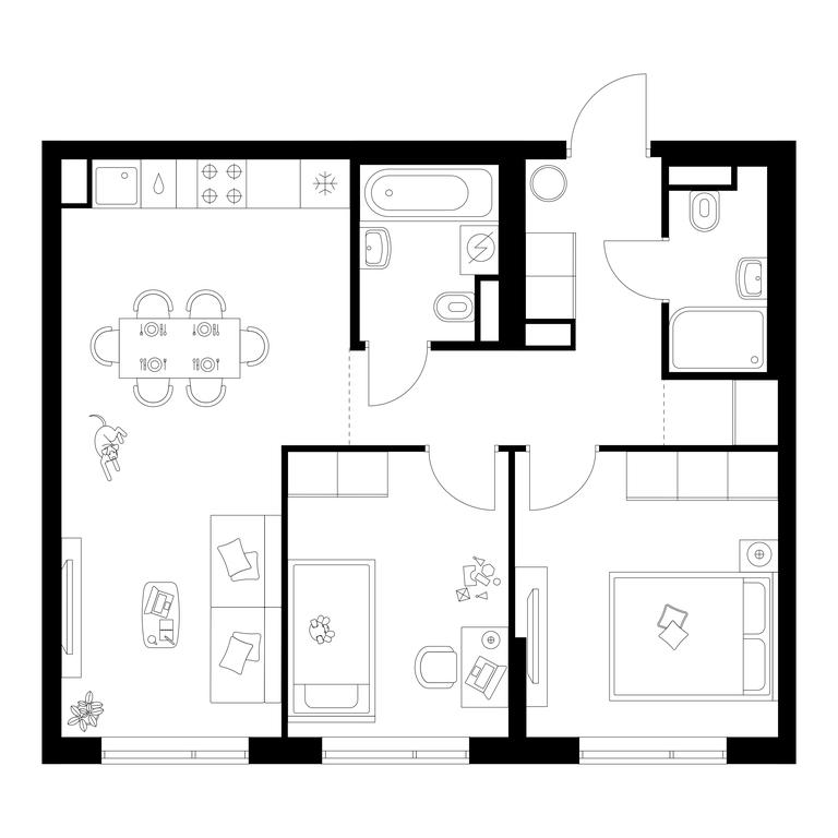 2-BD Apartment Sale, 57.7 sq. m. at Buninskaja naberezhnaja, ZhK Buninskaya Naberezhnaya, Moscow, Russia #1