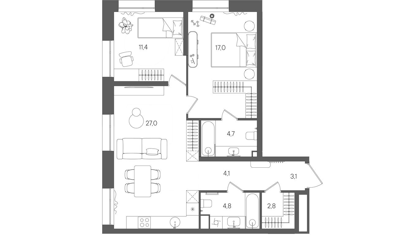 Продажа 2-комн. квартиры, 74,9 м² в ЖК «Райс (Rise)», ЖК Стоун Райс, район Лефортово, Юго-Восточный административный округ, Москва, Россия #1 Продажа 2-комн. квартиры, 74,9 м² в ЖК «Райс (Rise)», ЖК Стоун Райс, район Лефортово, Юго-Восточный административный округ, Москва, Россия #1