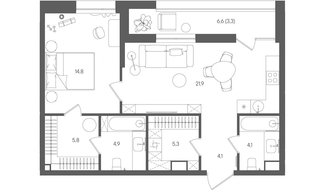 1-BD Apartment Sale, 64.5 sq. m. at Rise, ZhK Stoun Rays, Lefortovo District, Yugo-Vostochniy Administrative Okrug, Moscow, Russia #1