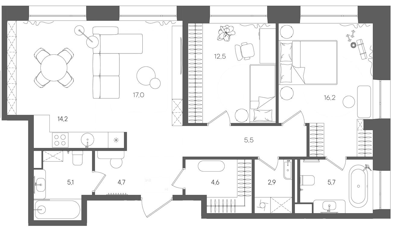 2-BD Apartment Sale, 88.4平方米 at Rise, ZhK Stoun Rays, Lefortovo District, Yugo-Vostochniy Administrative Okrug, Moscow, Russia #2 2-BD Apartment Sale, 88.4平方米 at Rise, ZhK Stoun Rays, Lefortovo District, Yugo-Vostochniy Administrative Okrug, Moscow, Russia #2