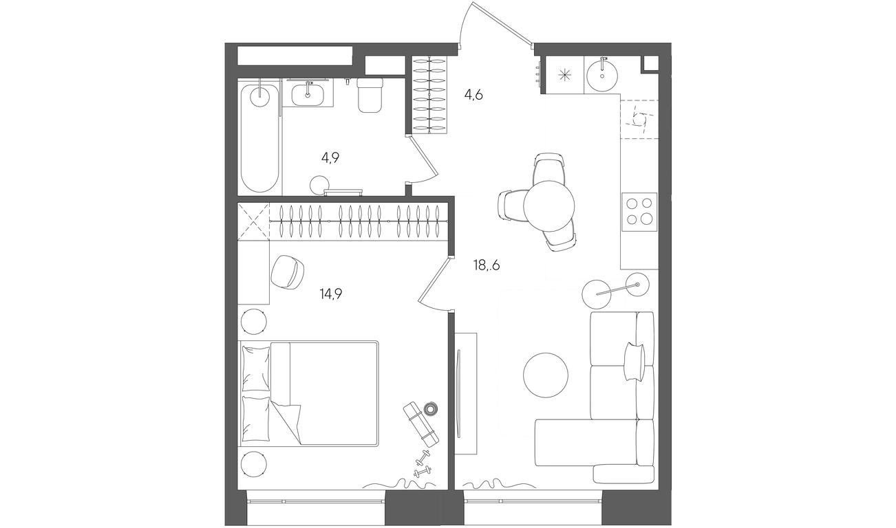 1-BD Apartment Sale, 43平方米 at Rise, ZhK Stoun Rays, Lefortovo District, Yugo-Vostochniy Administrative Okrug, Moscow, Russia #1